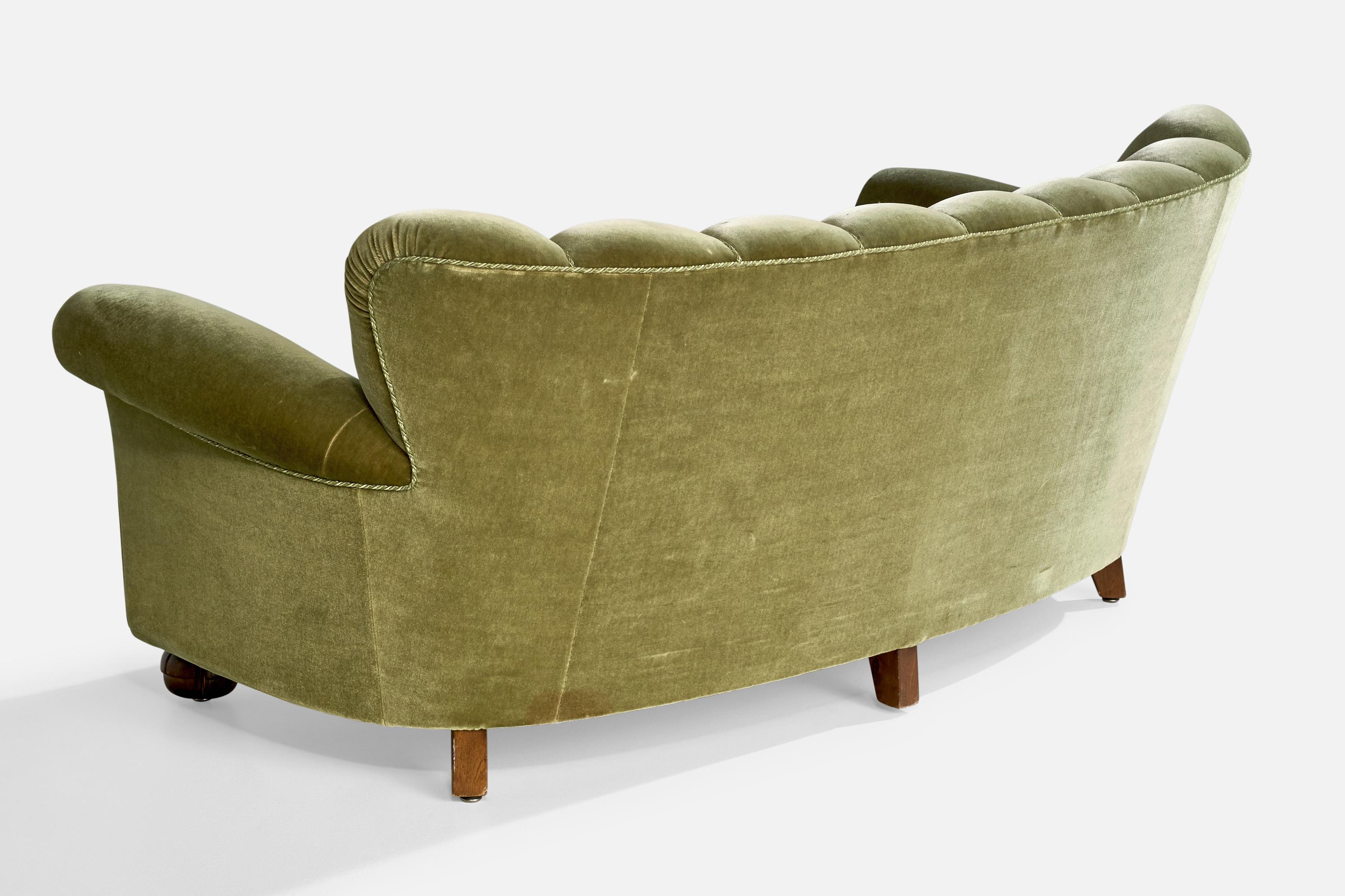 Suédois Sofa suédois, bois, velours, Suède, années 1930 en vente