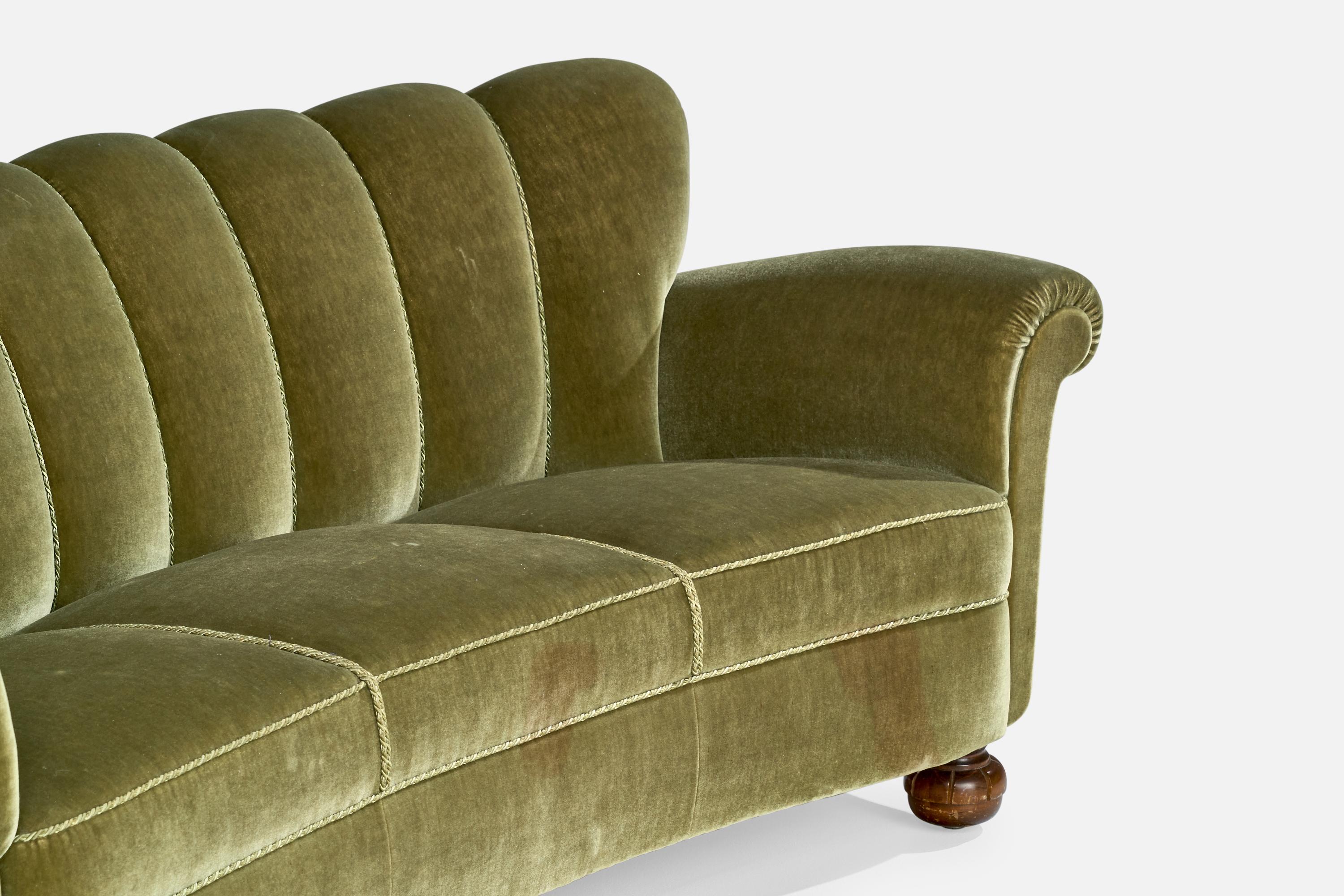 Sofa suédois, bois, velours, Suède, années 1930 en vente 1