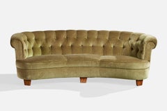 Swedish Designer, Sofa, Wood, Velvet, Sweden, 1940s