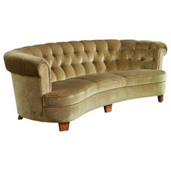 Swedish Designer, Sofa, Wood, Velvet, Sweden, 1940s
