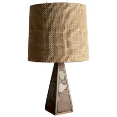 Swedish Designer, Stable Lamp, Fossil Stone, Handwoven Fabric, Sweden, 1960s