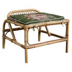 Swedish Designer, Stool, Bamboo, Rattan, Fabric, Sweden, 1960s