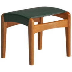 Schwedischer Designer, Hocker, Buche, Leder, Schweden, 1950er Jahre