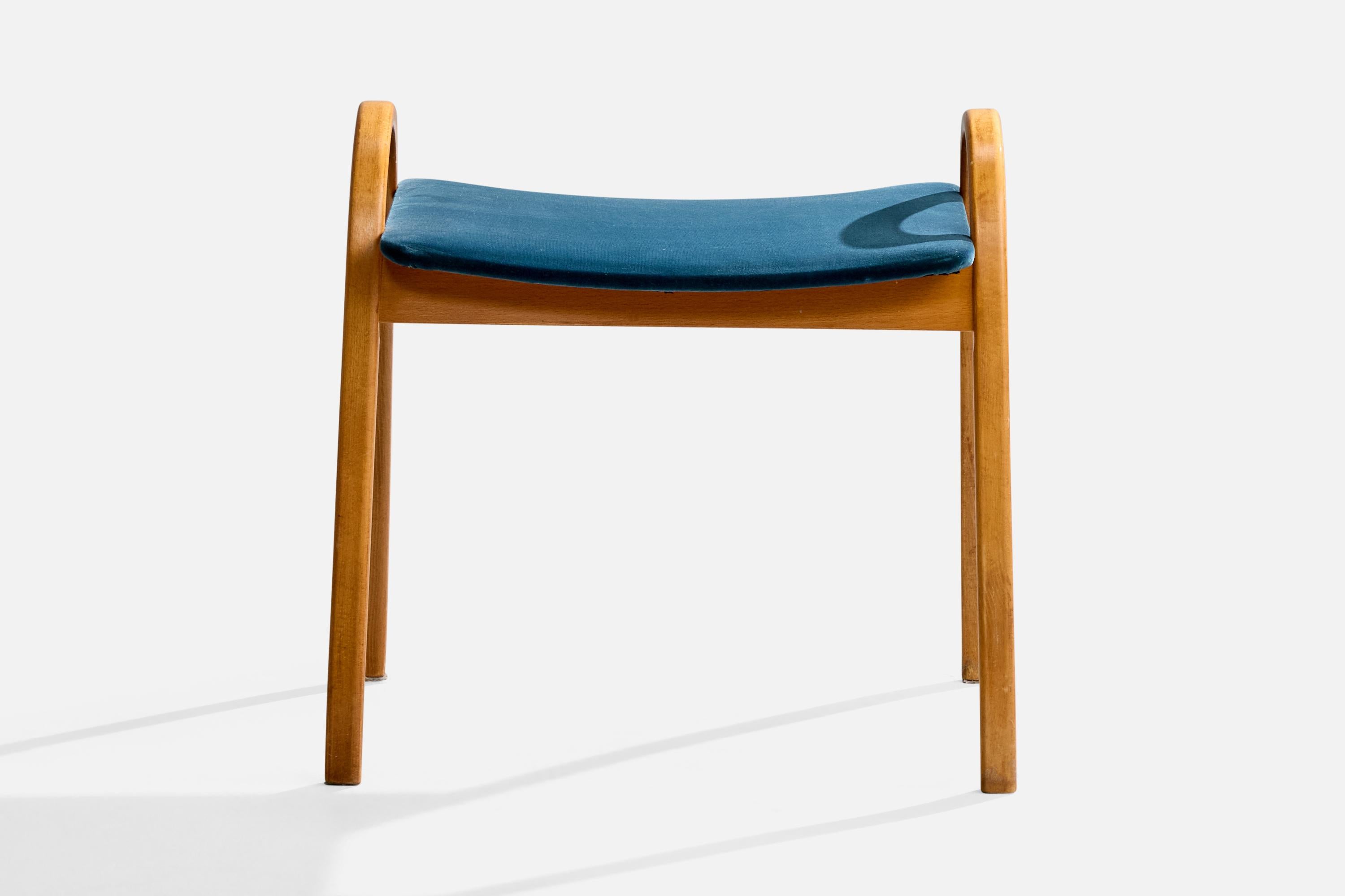 Mid-Century moderno Sgabello di design svedese, legno di bengala, velluto, Svezia, anni '50 in vendita
