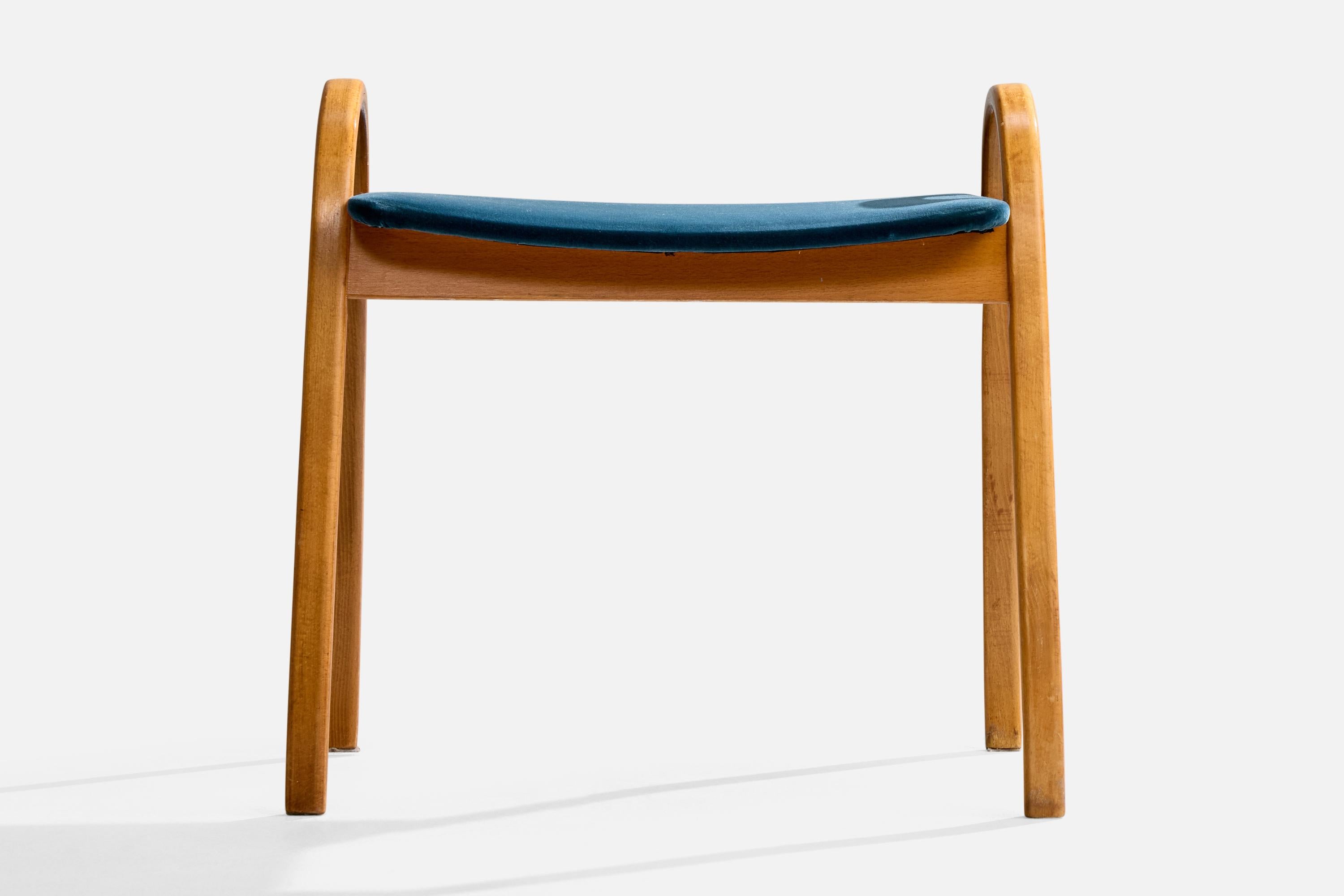 Svedese Sgabello di design svedese, legno di bengala, velluto, Svezia, anni '50 in vendita