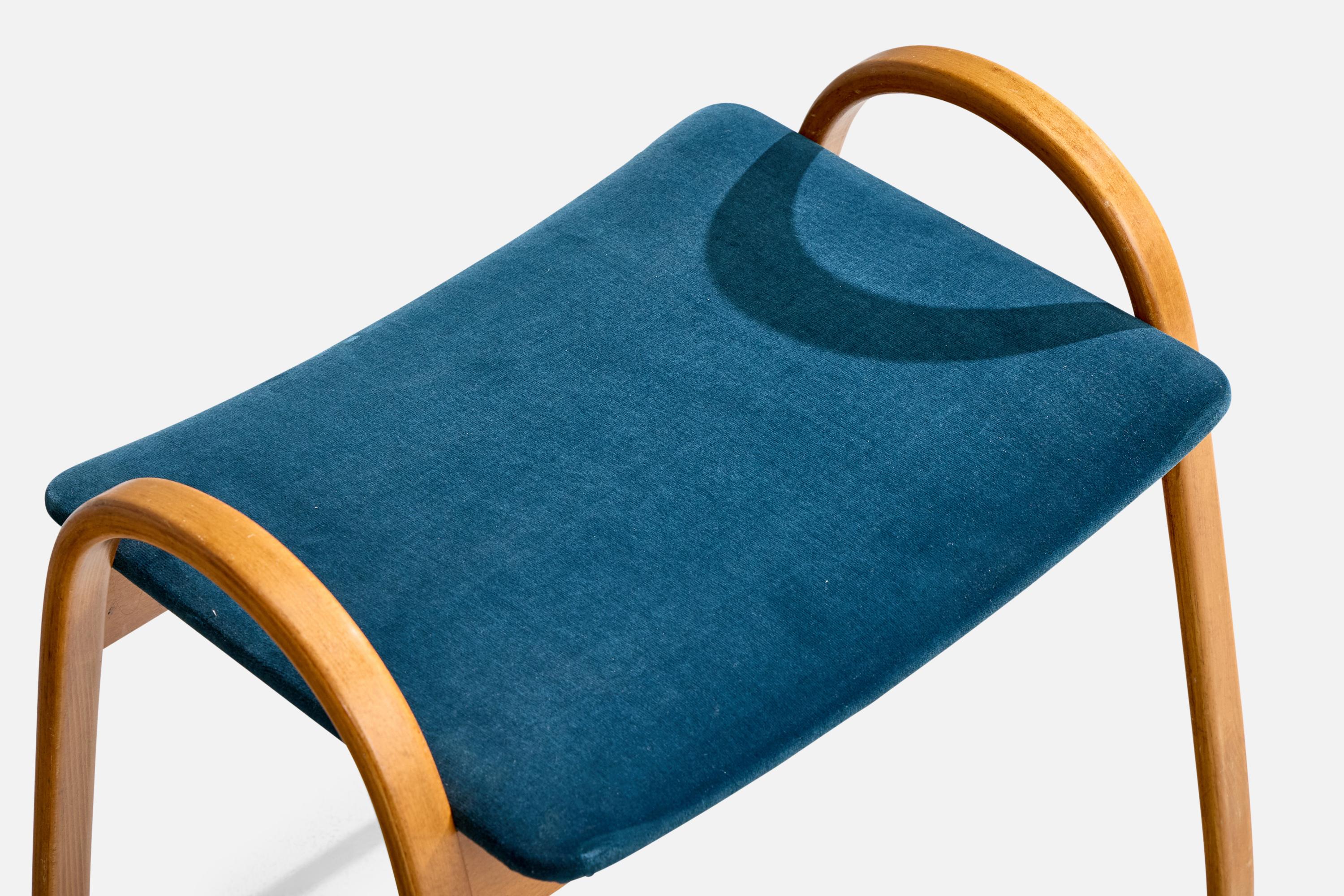 Velluto Sgabello di design svedese, legno di bengala, velluto, Svezia, anni '50 in vendita