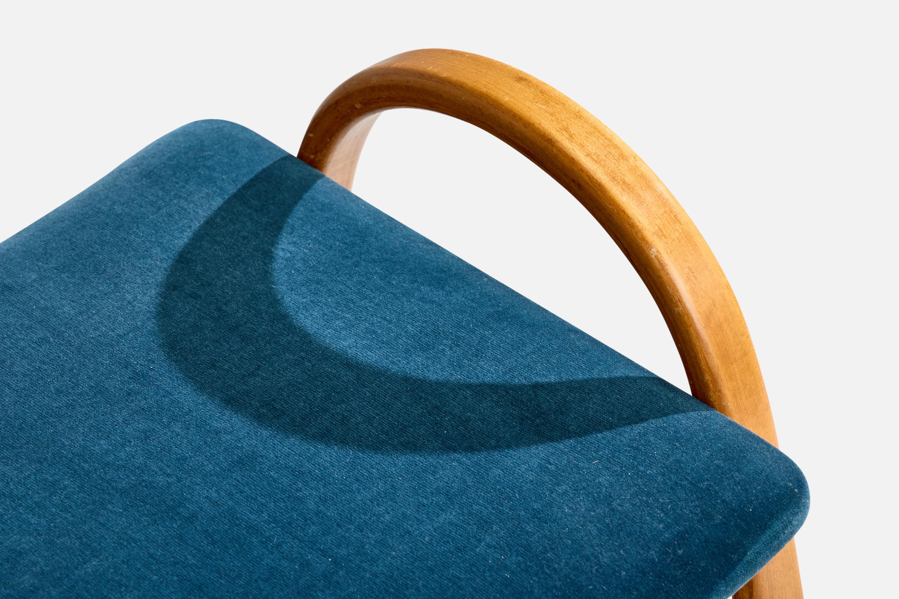 Sgabello di design svedese, legno di bengala, velluto, Svezia, anni '50 in vendita 1