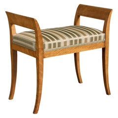 Sgabello di design svedese, betulla, tessuto, Svezia, anni '1920