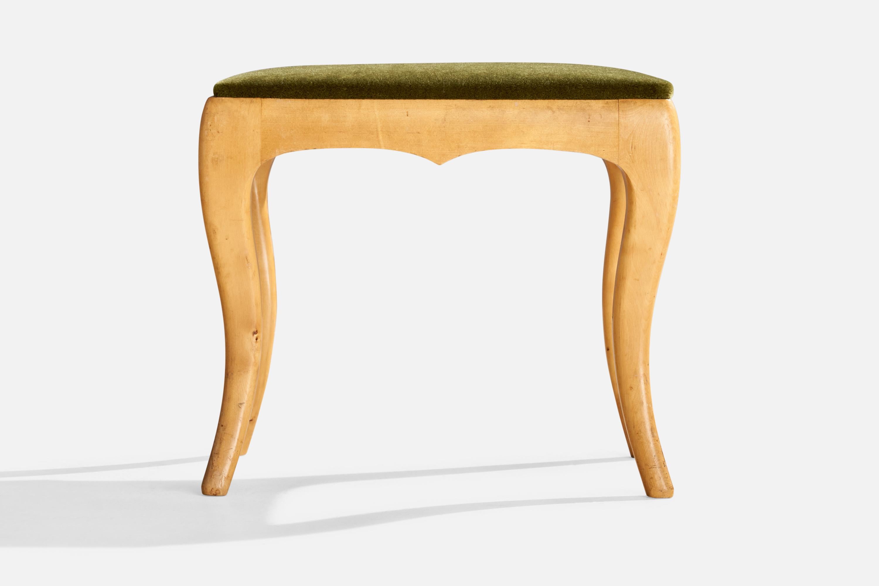Swedish Designer, Stool, Birch, Mohair, Sweden, 1920s In Good Condition In High Point, NC