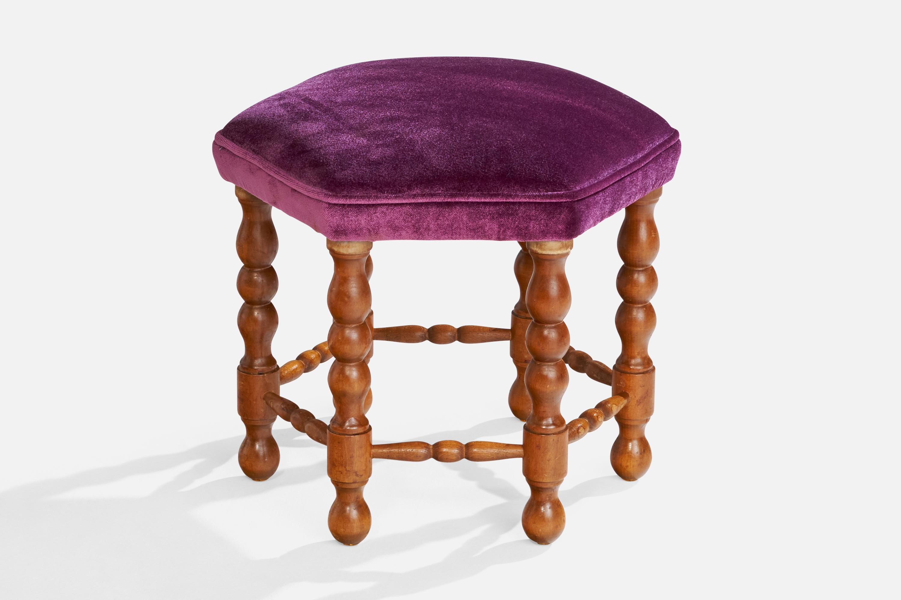 Suédois Tabouret suédois, bouleau, velours, Suède, années 1920 en vente