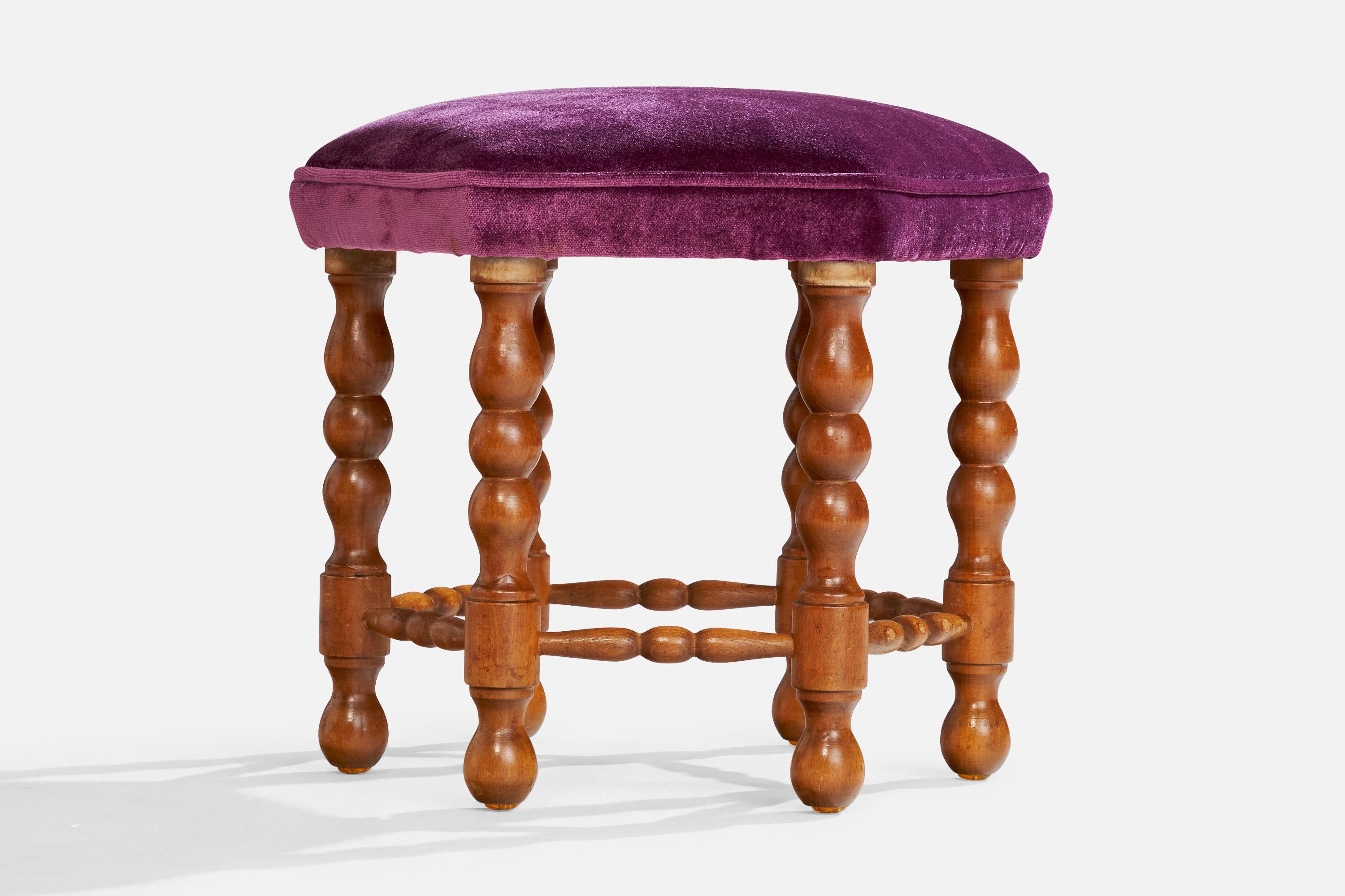 Tabouret suédois, bouleau, velours, Suède, années 1920 Bon état - En vente à High Point, NC