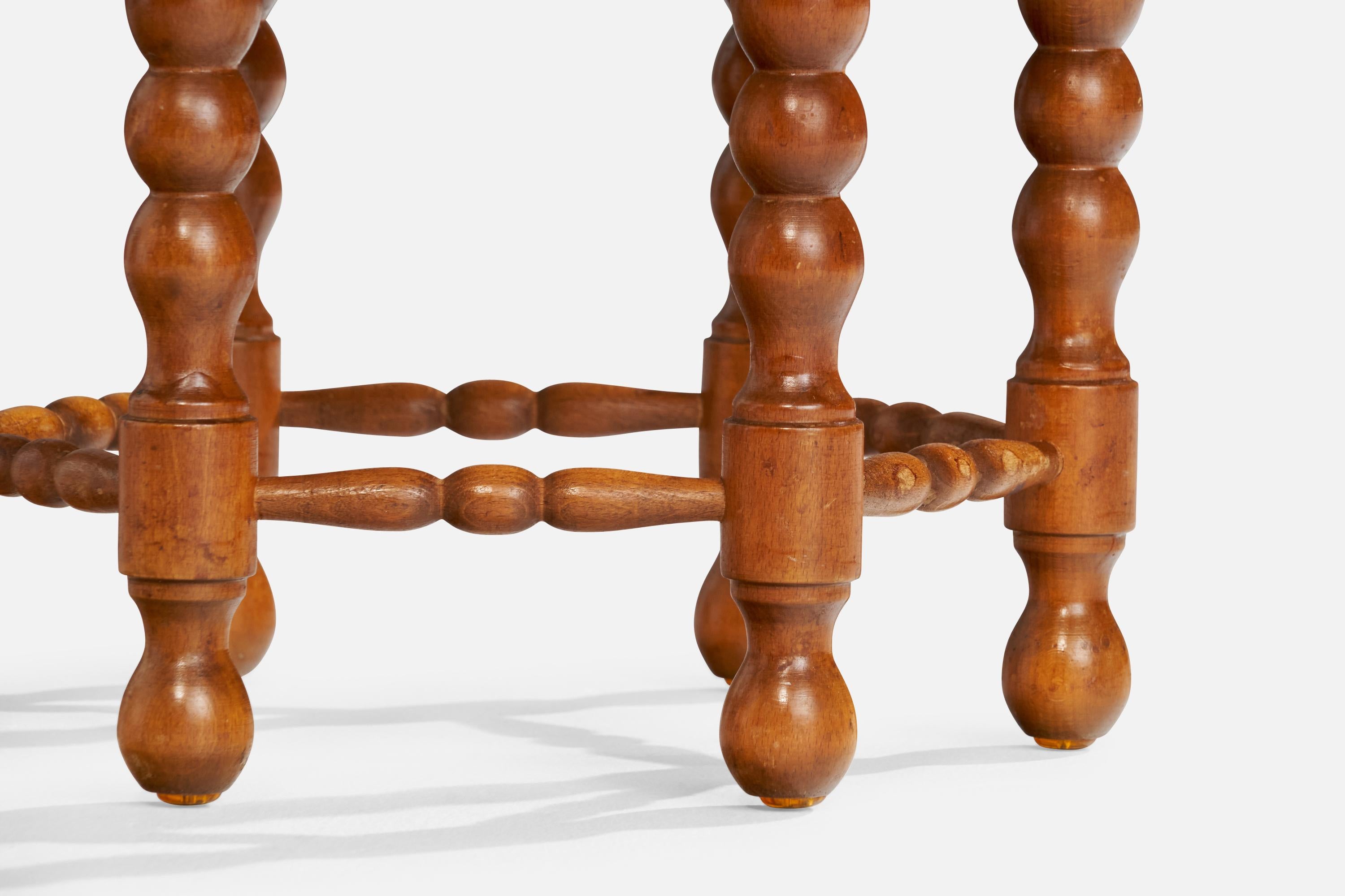 Début du 20ème siècle Tabouret suédois, bouleau, velours, Suède, années 1920 en vente