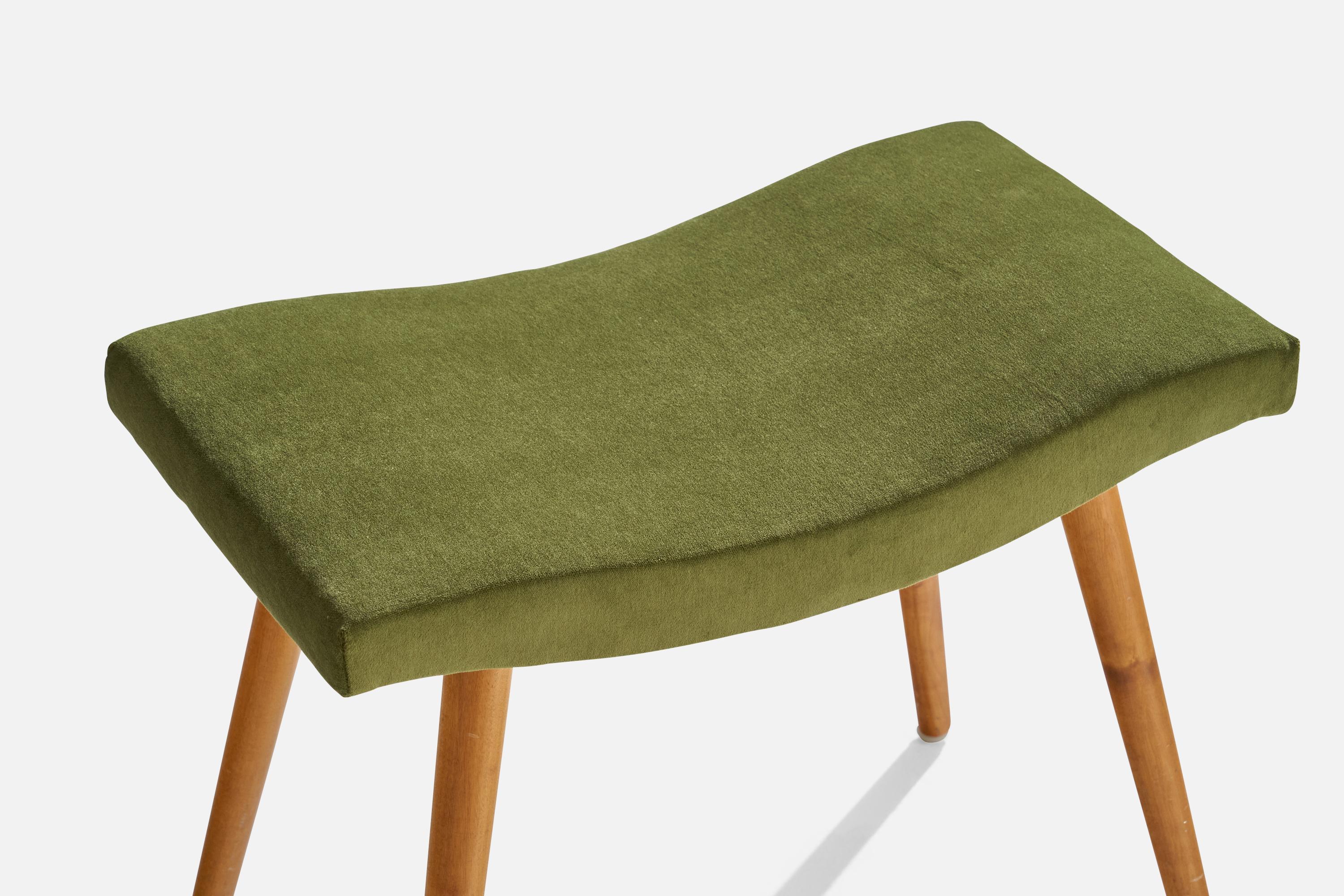 Mid-20th Century Swedish Designer, Stool, Birch, Velvet, Sweden, 1940s For Sale