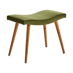 Sgabello di design svedese, betulla, velluto, Svezia, anni '40