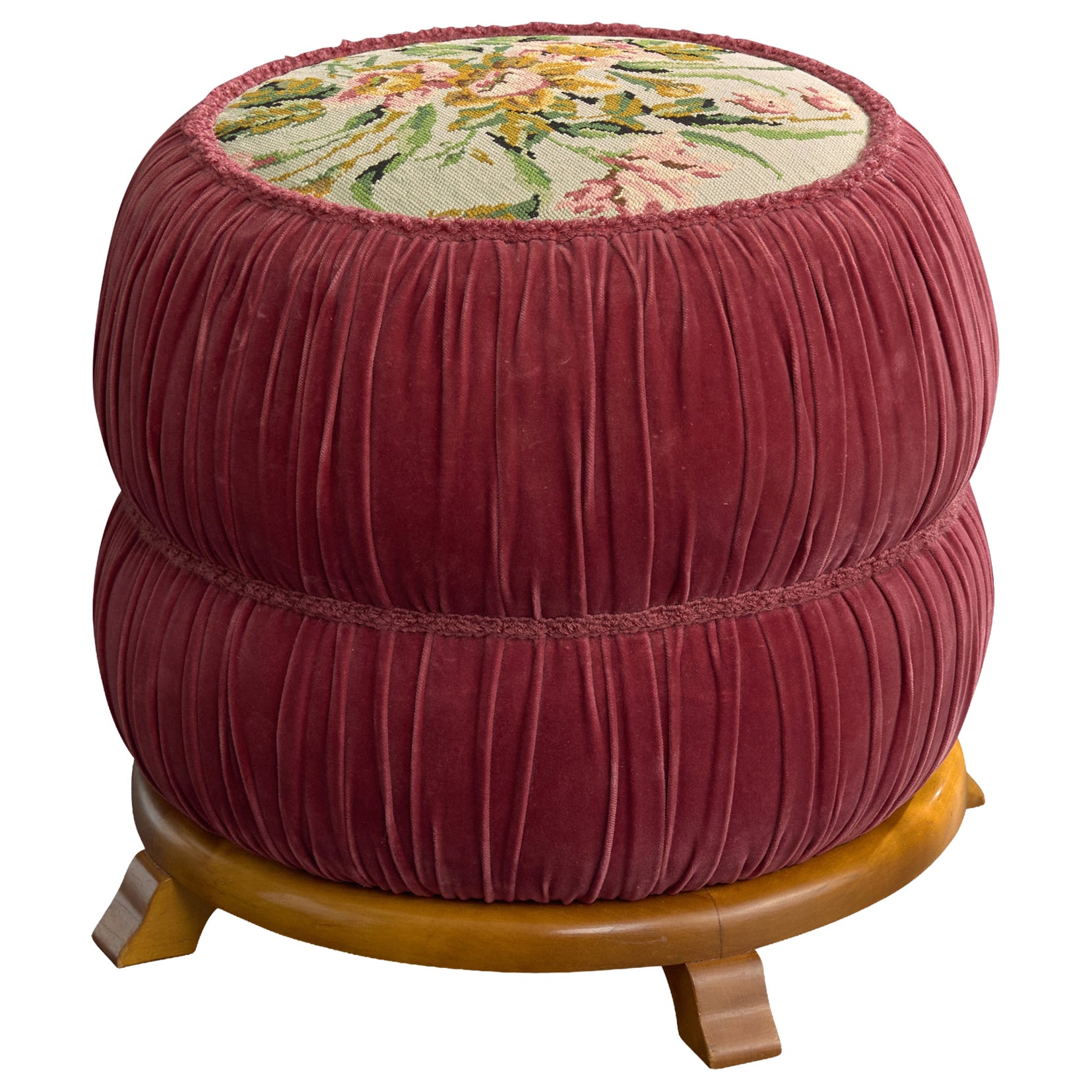 Swedish Designer, Stool, Fabric, Wood, Sweden, 1930s