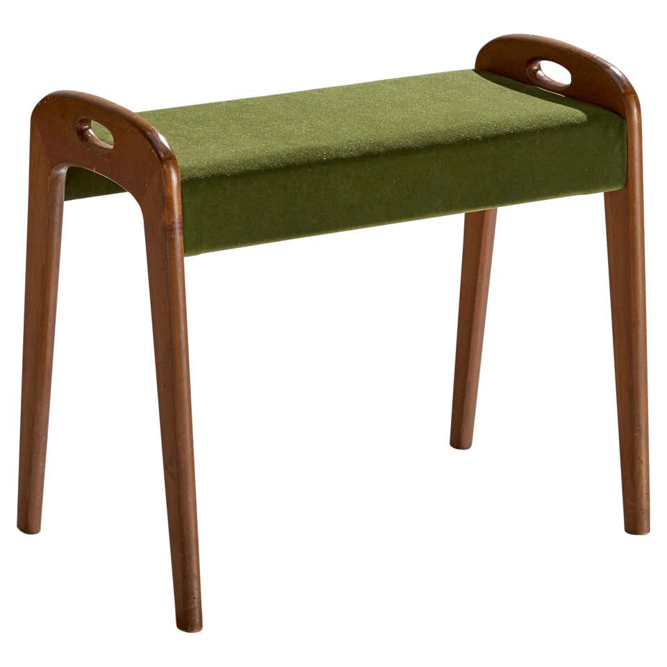 Swedish Designer, Stool, Birch, Velvet, Sweden, 1940s For Sale at 1stDibs