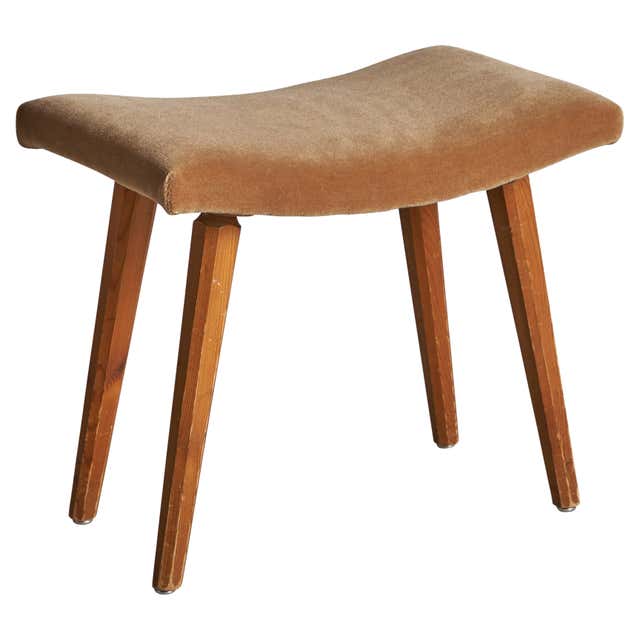 Swedish Designer, Stool, Birch, Velvet, Sweden, 1940s For Sale at 1stDibs