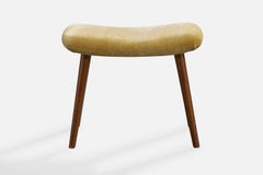 Diseñador sueco, taburete, mohair, teca, Suecia, años 50