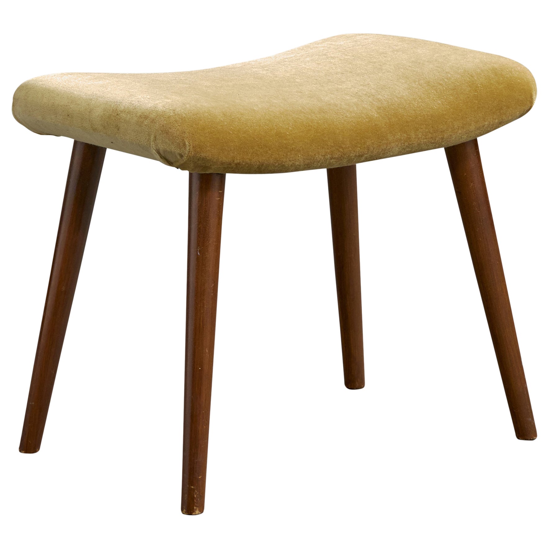 Swedish Designer, Stool, Mohair, Teak, Sweden, 1950s
