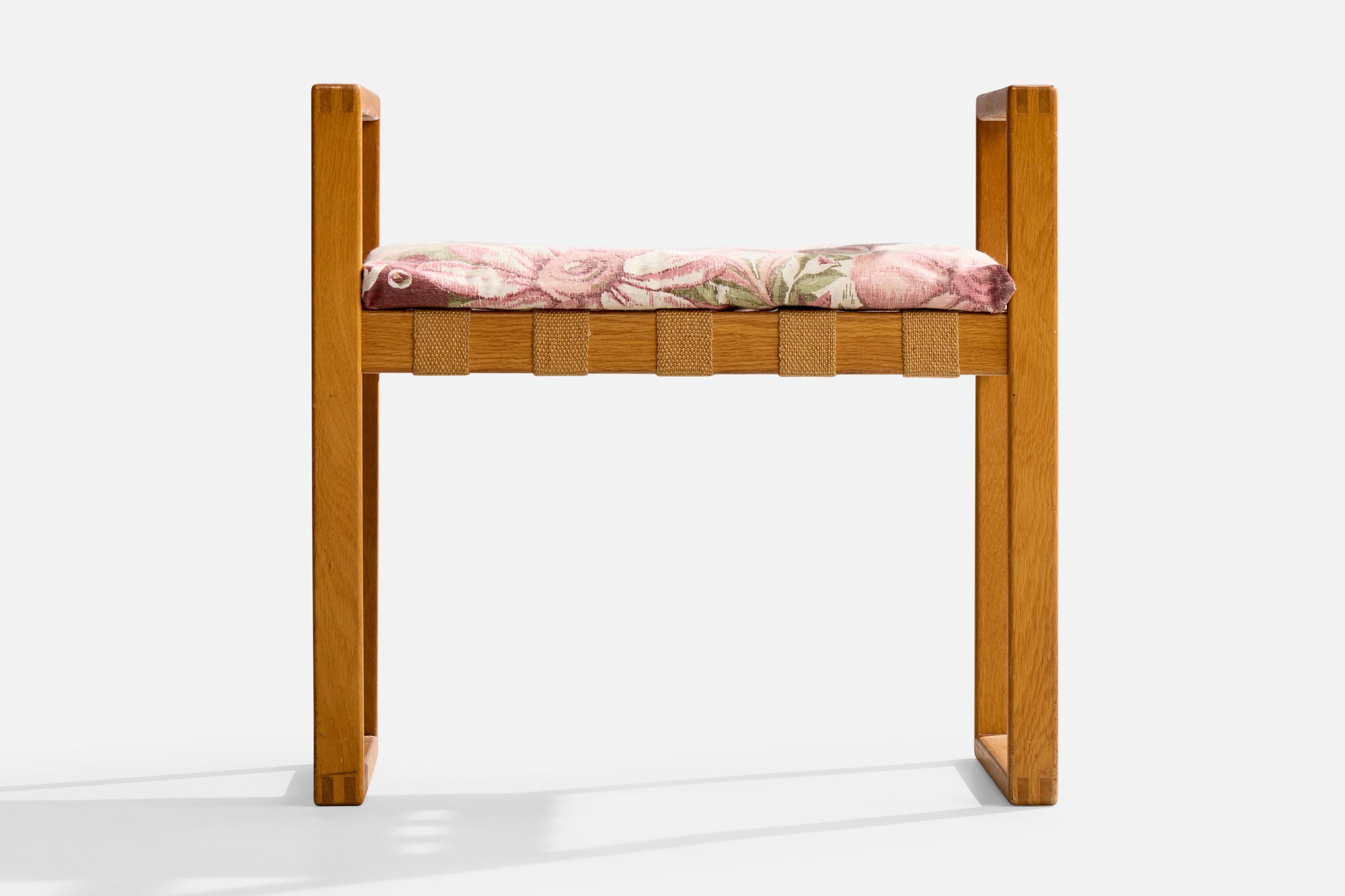 Swedish Designer, Stool, Oak, Fabric, Sweden, 1940s In Good Condition For Sale In High Point, NC