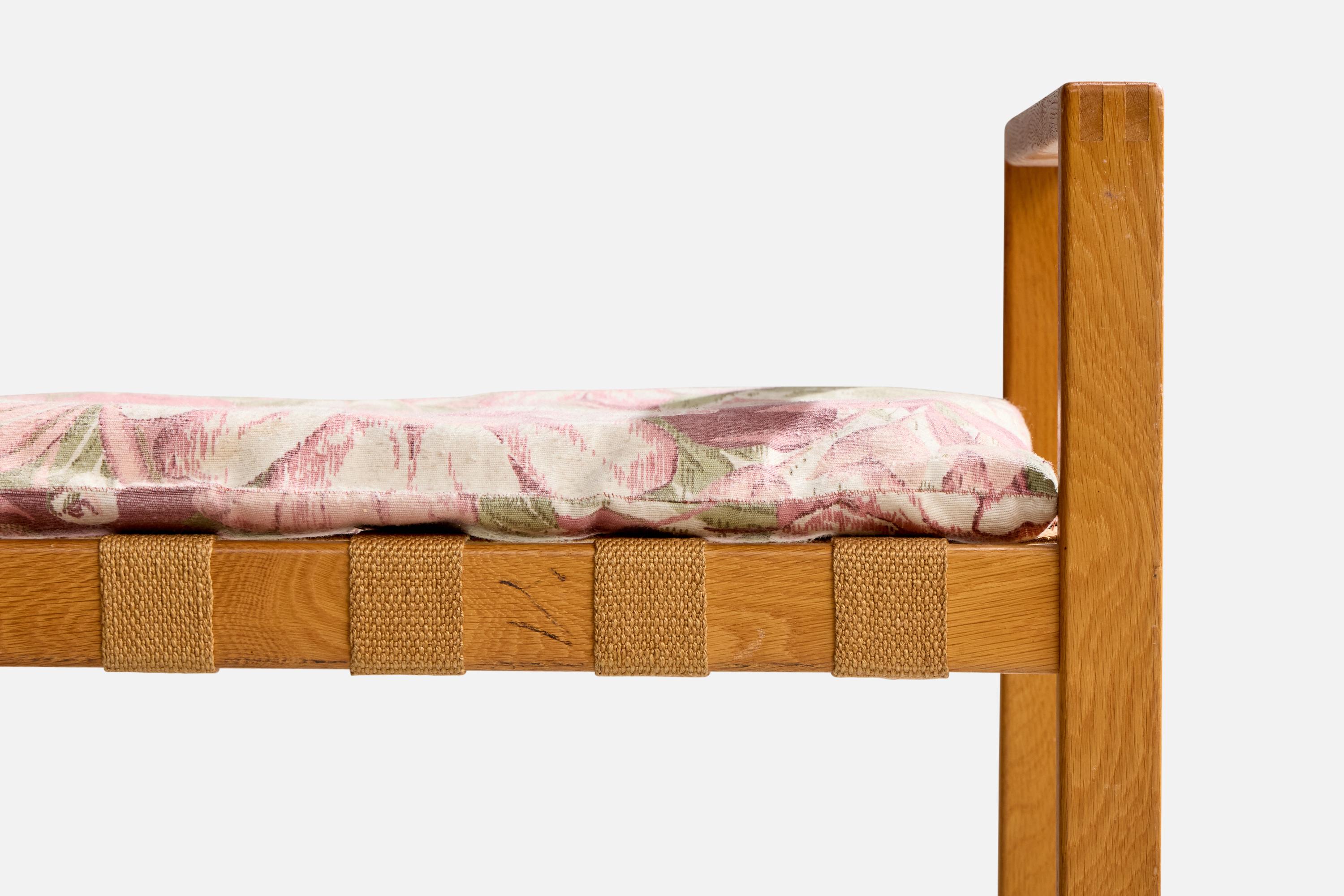 Mid-20th Century Swedish Designer, Stool, Oak, Fabric, Sweden, 1940s For Sale