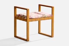 Swedish Designer, Stool, Oak, Fabric, Sweden, 1940s