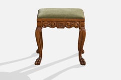 Schwedischer Designer, Hocker, Eiche, Mohair, Schweden, 1930er Jahre