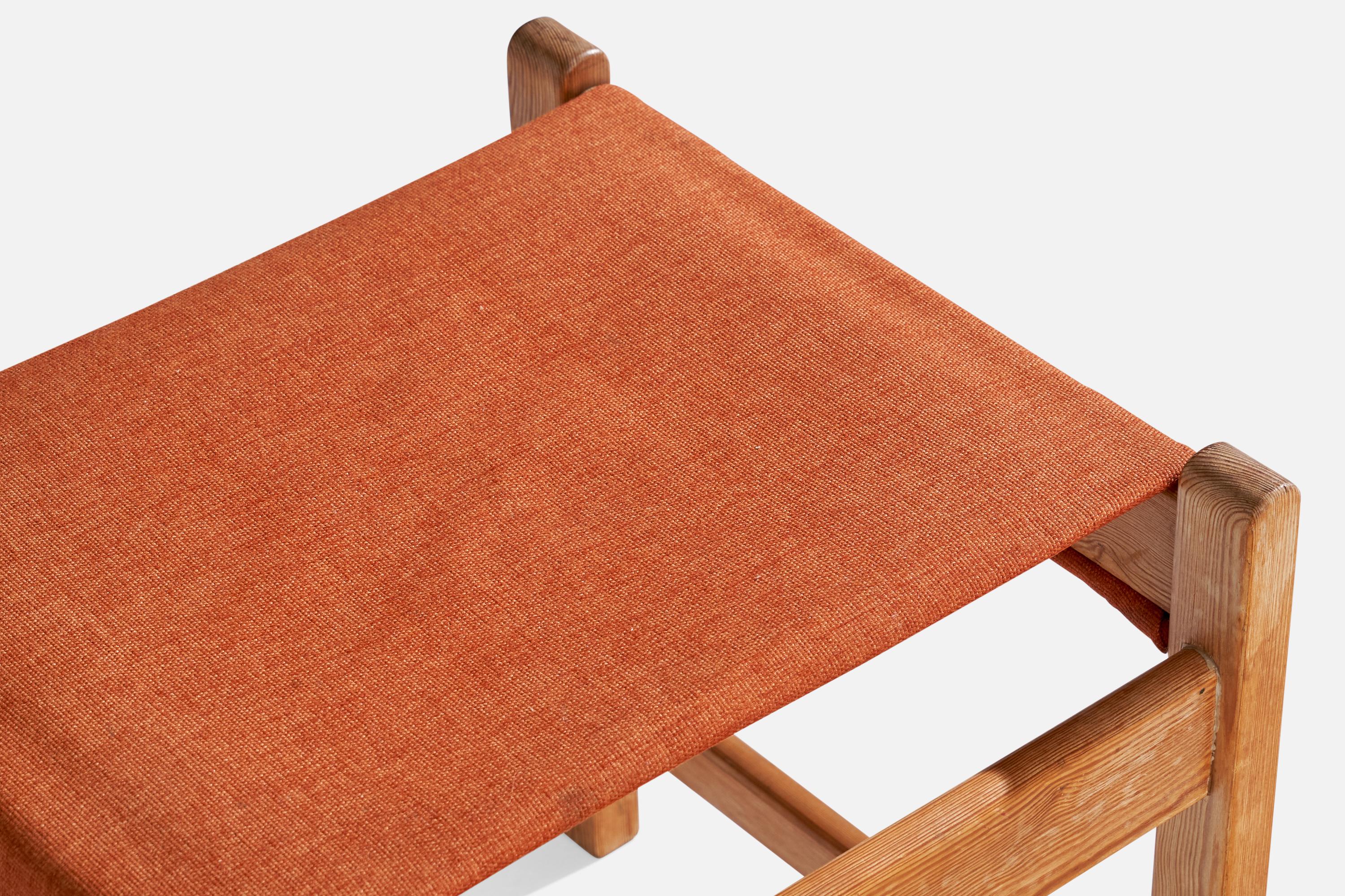 Fin du 20e siècle Designer suédois, tabouret, pin, tissu, Suède, 1970 en vente