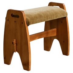 Sgabello svedese di design, pino, mohair, Svezia, anni '1970