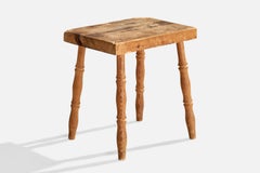 Schwedischer Designer, Hocker, Kiefernholz, Schweden, 1940er Jahre