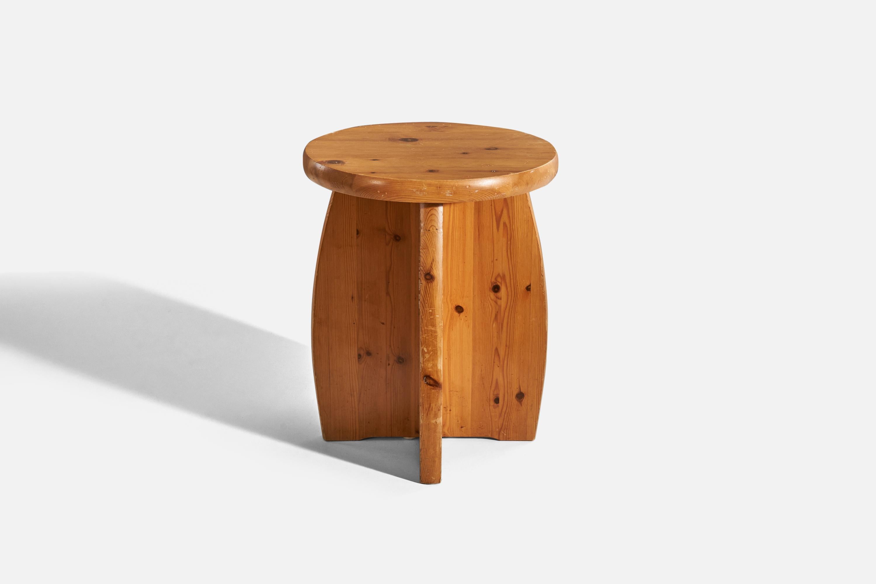 A solid pine wood stool designed and produced in Sweden, c. 1970s.