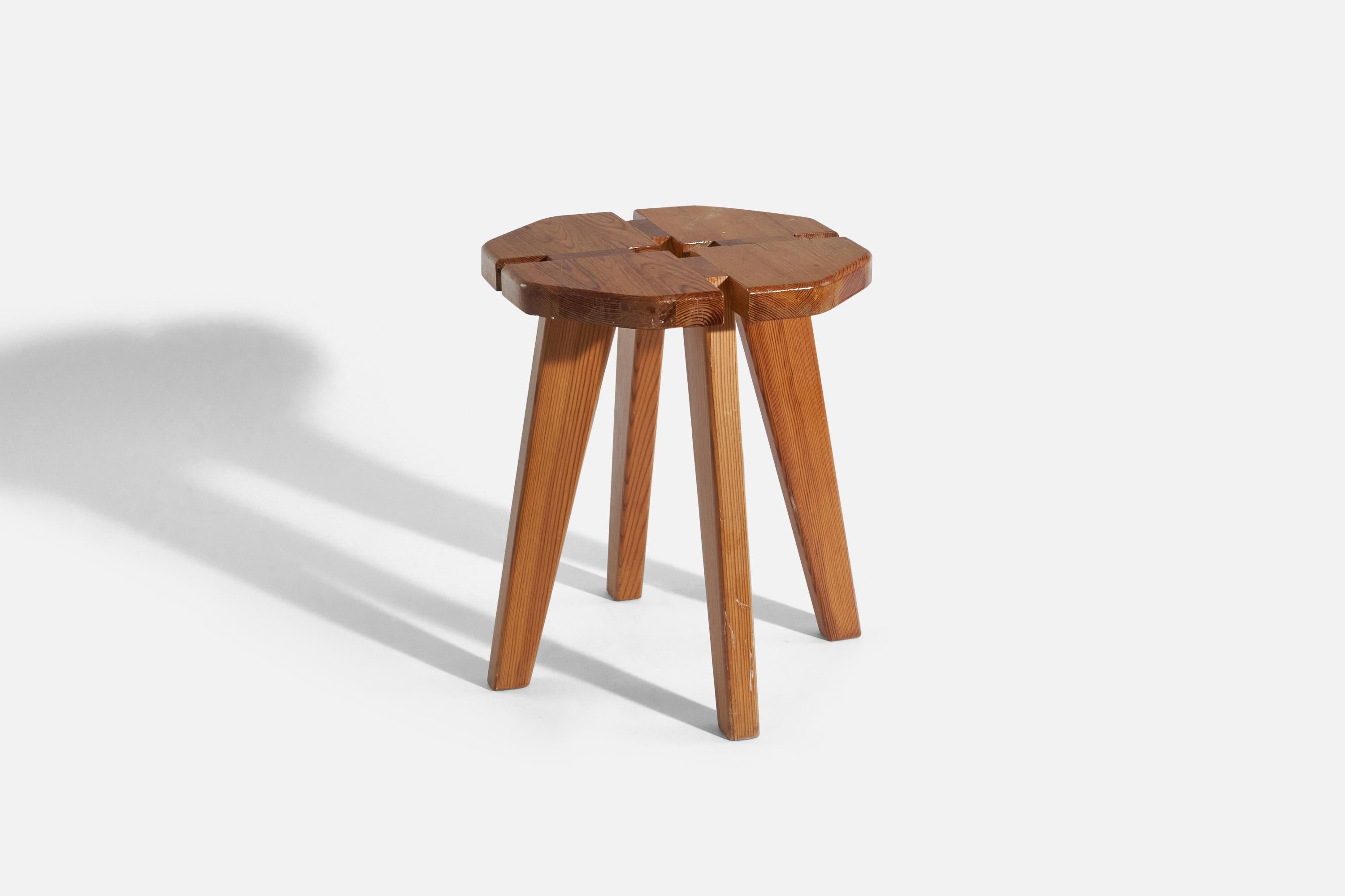 A solid pine stool designed and produced in Sweden, c. 1970s.