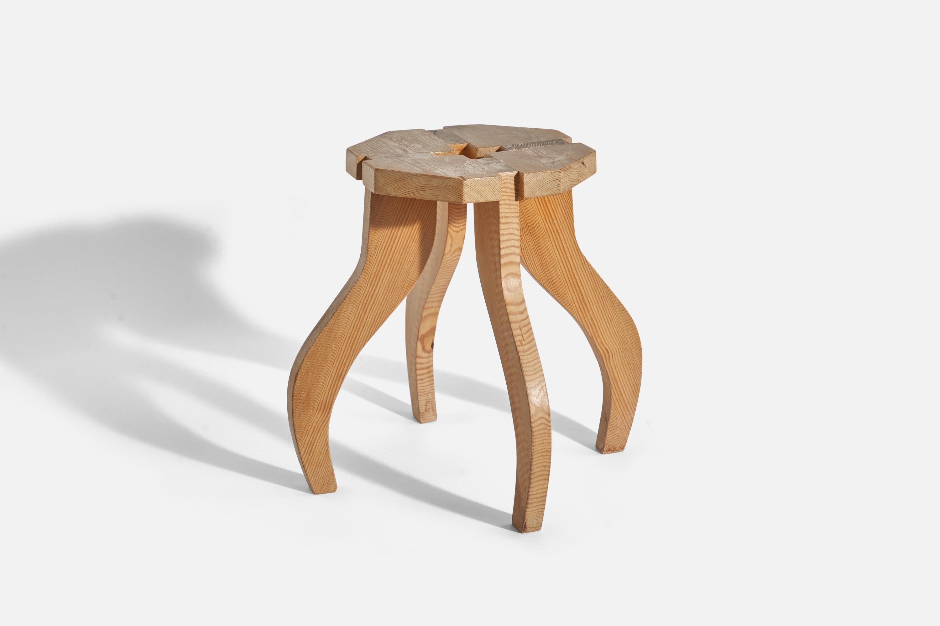 A solid pine stool designed and produced in Sweden, c. 1970s.