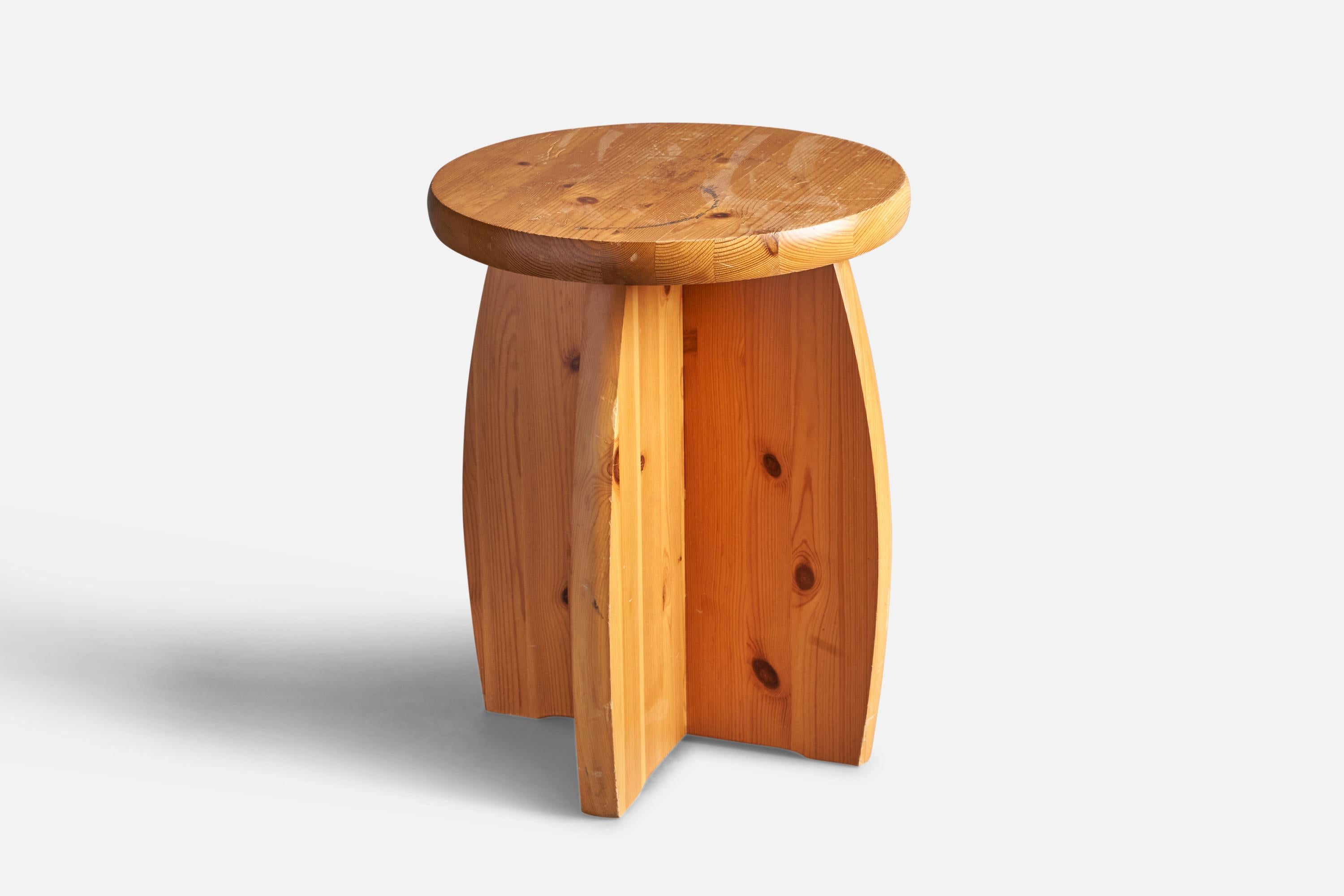 A solid pine stool, designed and produced in Sweden, c. 1970s