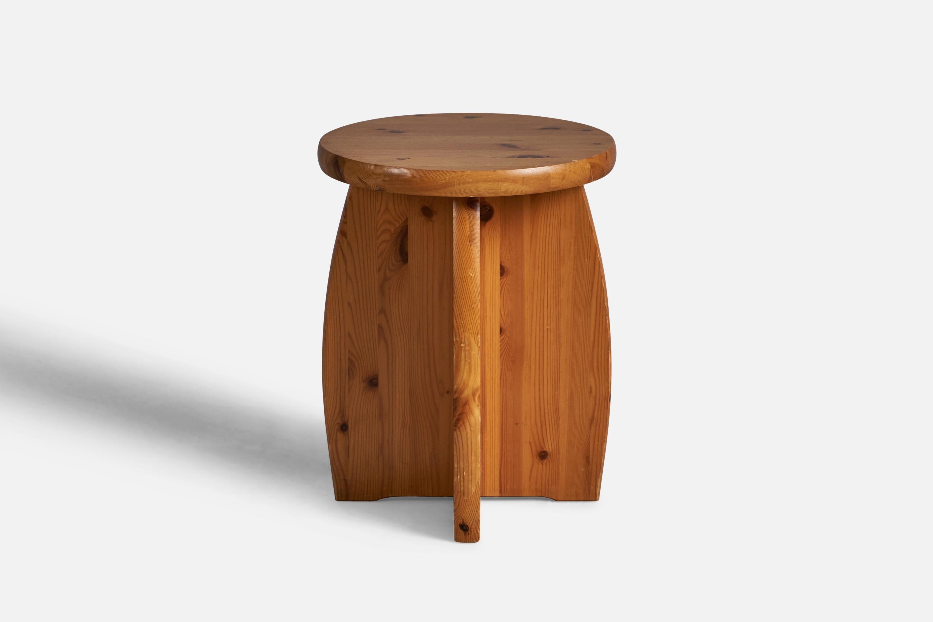 A solid pine stool, designed and produced in Sweden, 1970s.