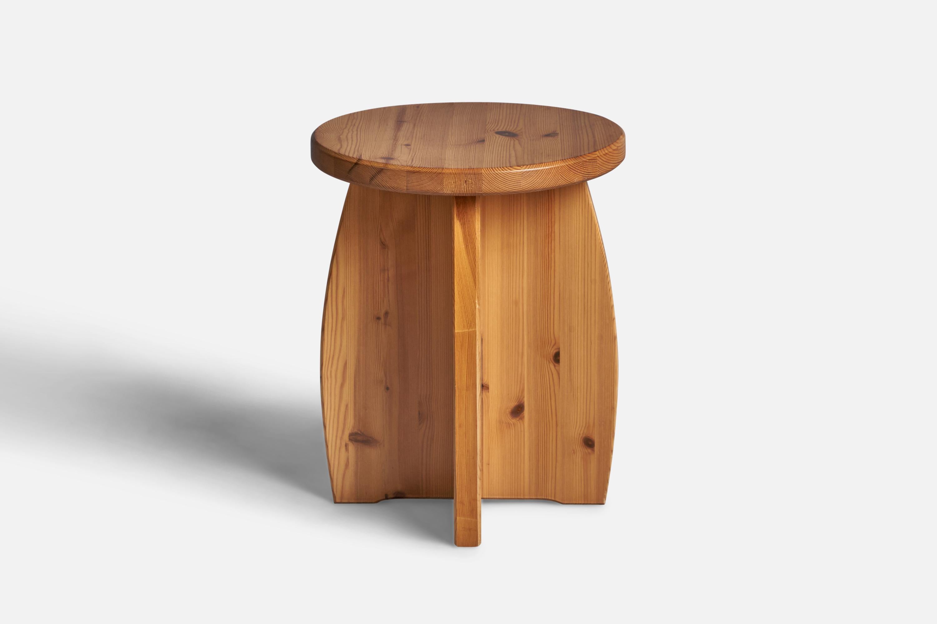 A solid pine stool or side table designed and produced in Sweden, 1970s.