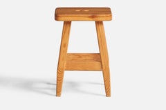 Schwedischer Designer, Hocker, Kiefernholz, Schweden, 1970er Jahre