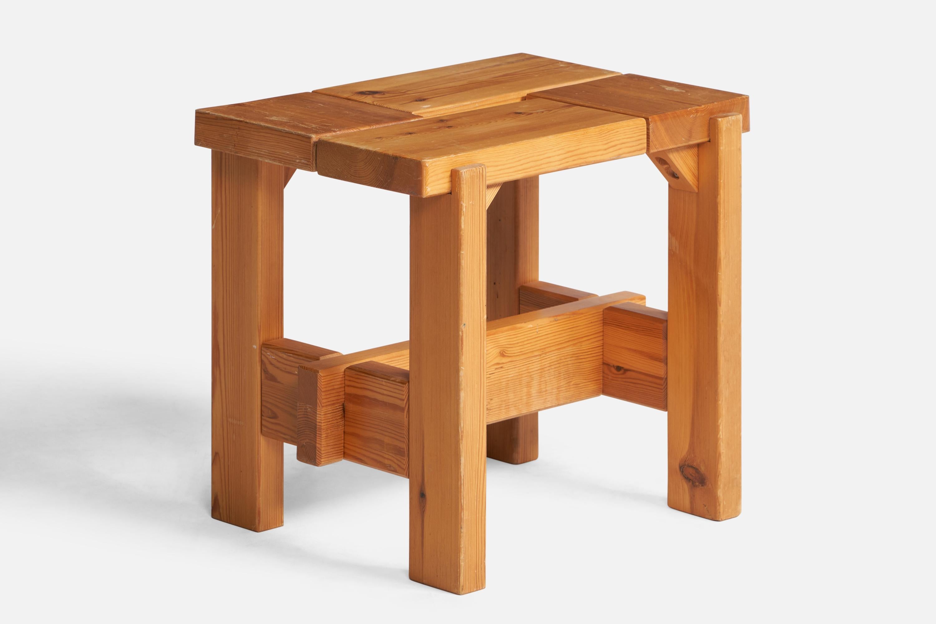 A pine stool designed and produced in Sweden, 1970s.

Seat height: 15.75”