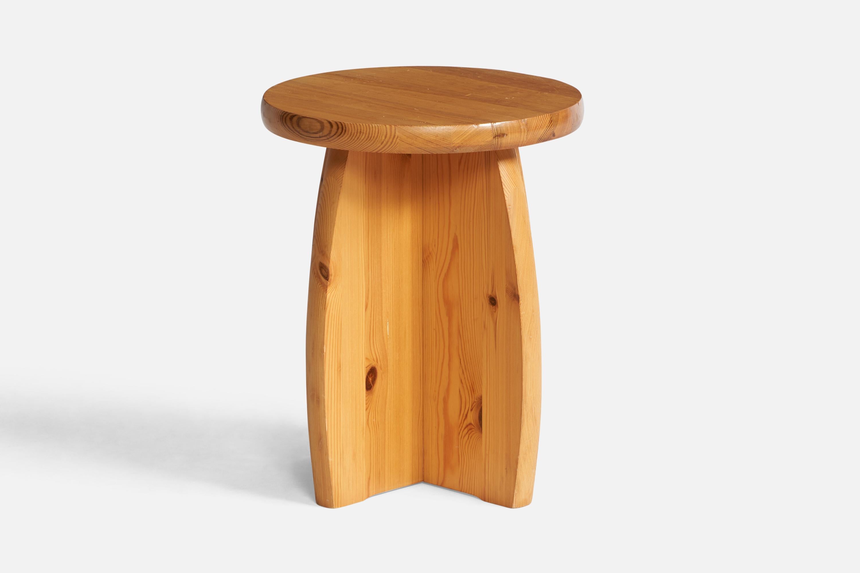 A pine stool designed and produced in Sweden, 1970s.

Seat height: 16.85”
