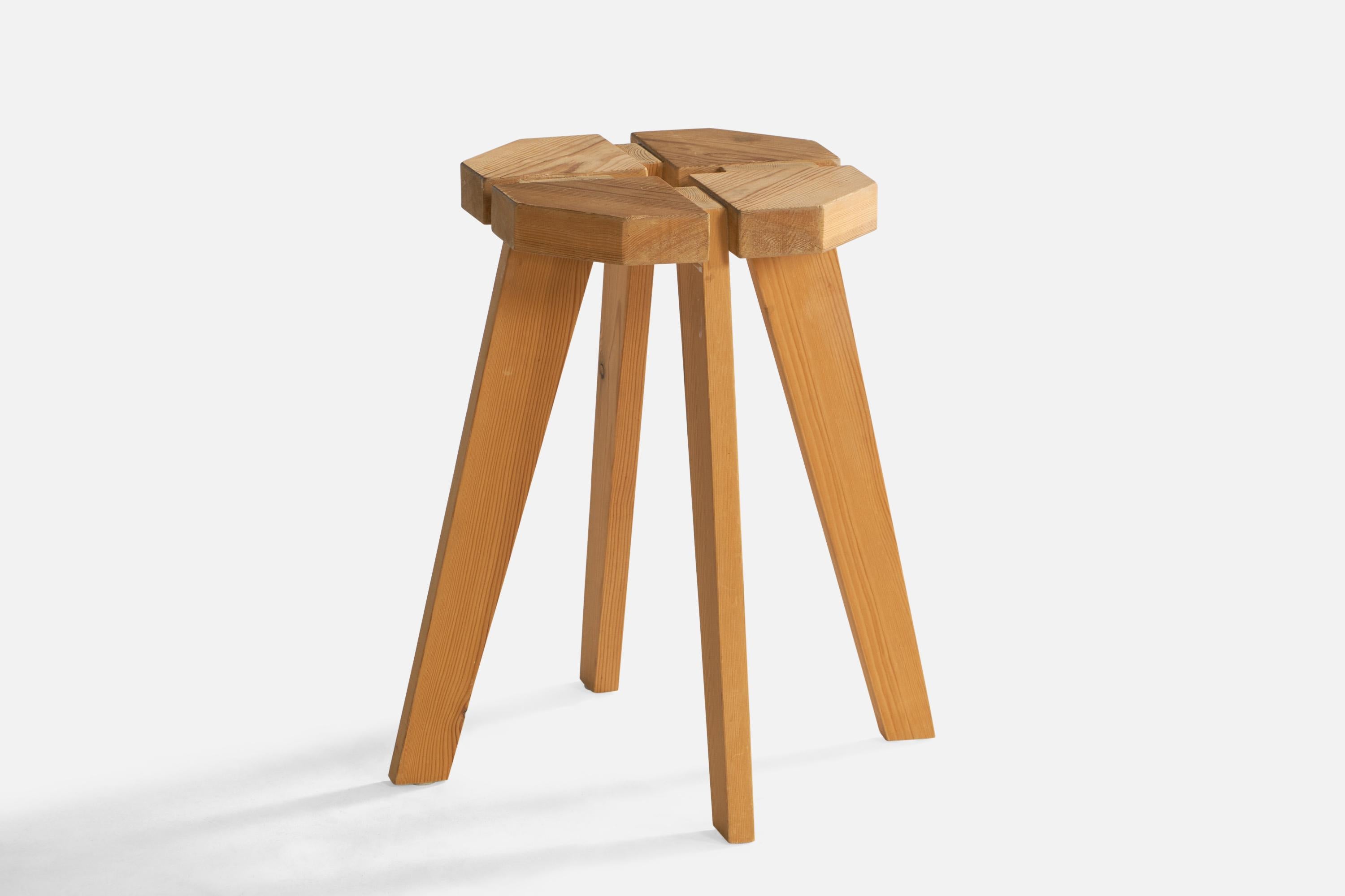 A pine stool designed and produced in Sweden, 1970s.

Seat height: 17.2”