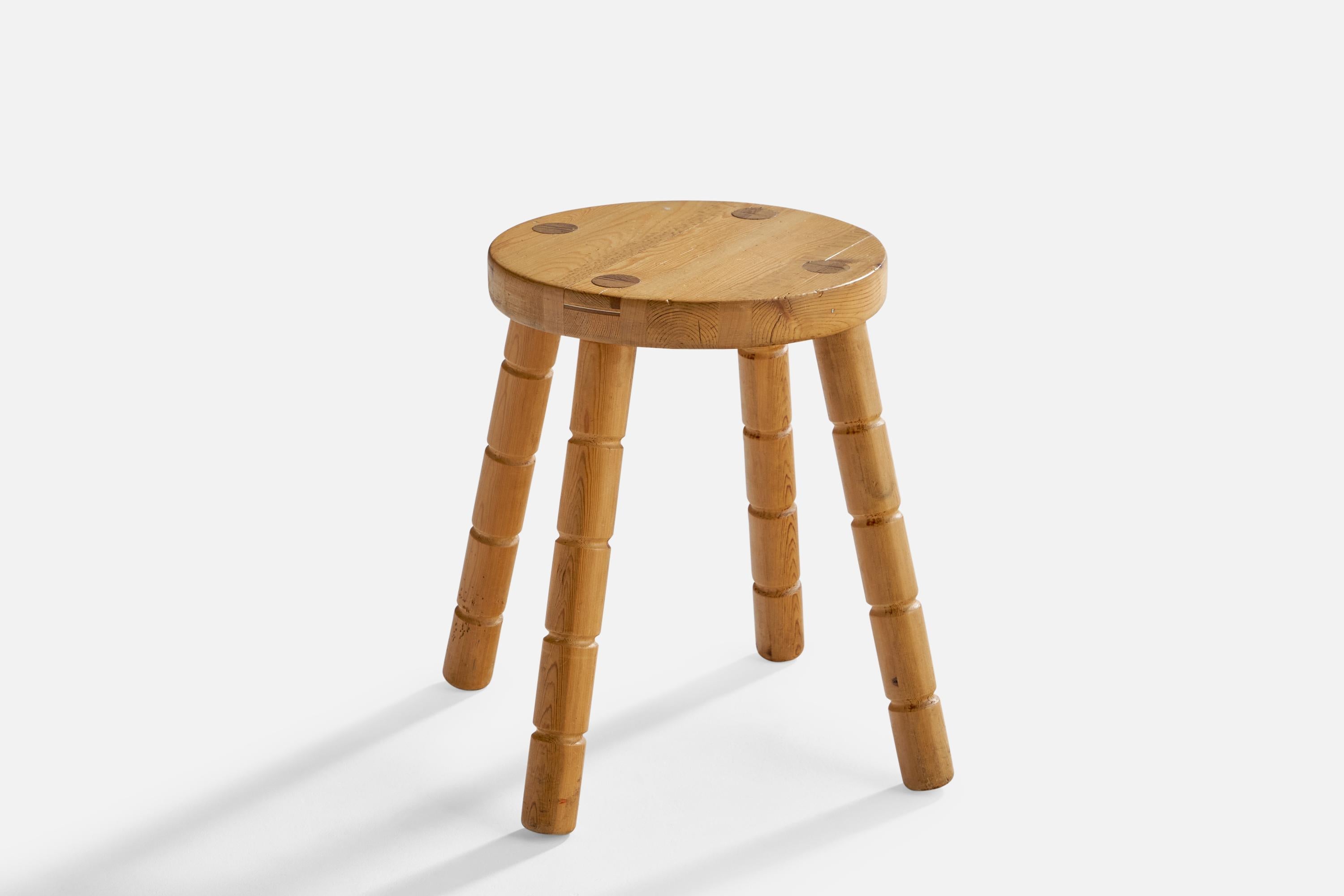A pine stool designed and produced in Sweden, c. 1970s.

Seat height: 17.38”
 