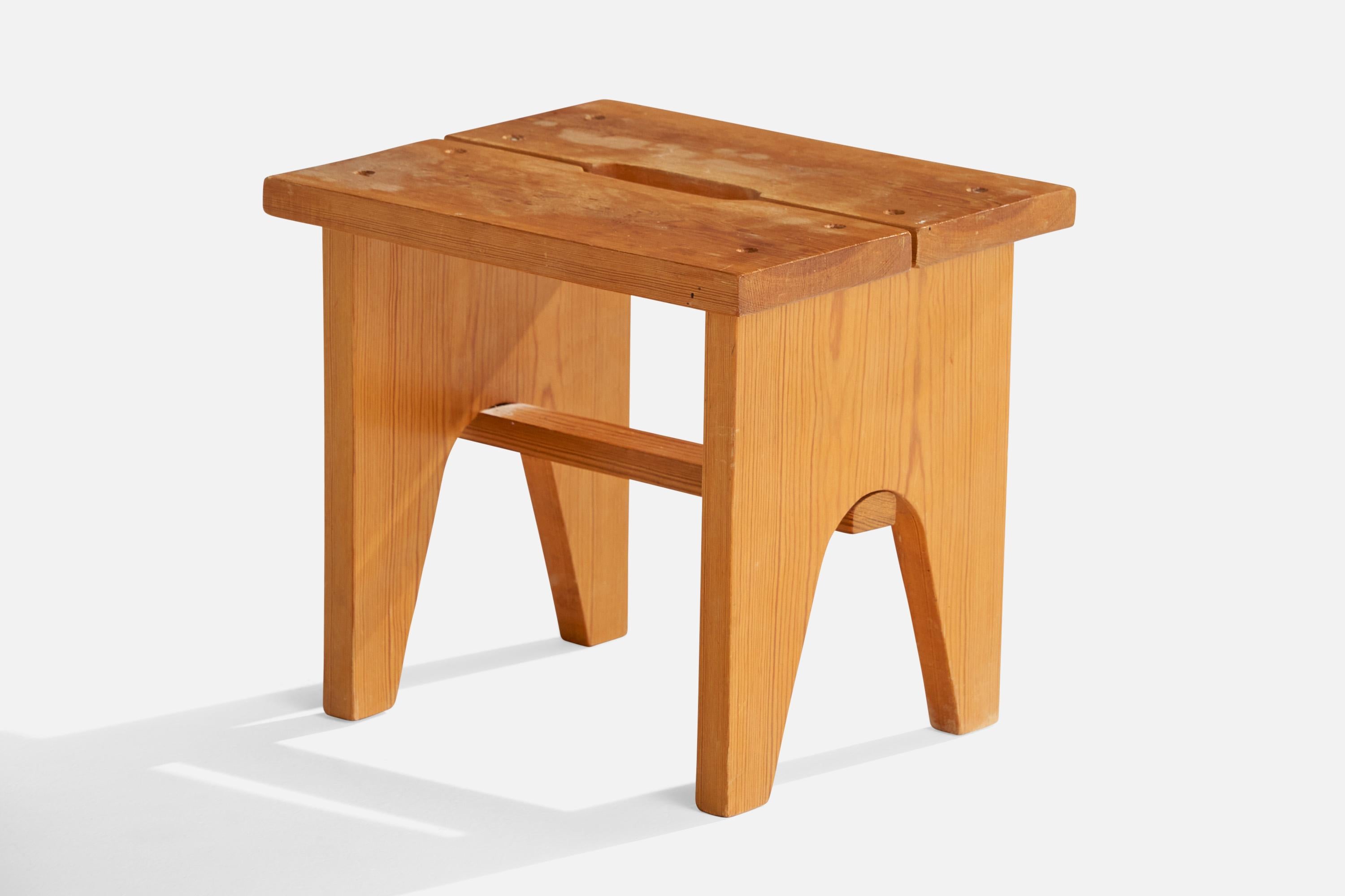 A pine stool designed and produced in Sweden, 1970s.

Seat height 10.25”.