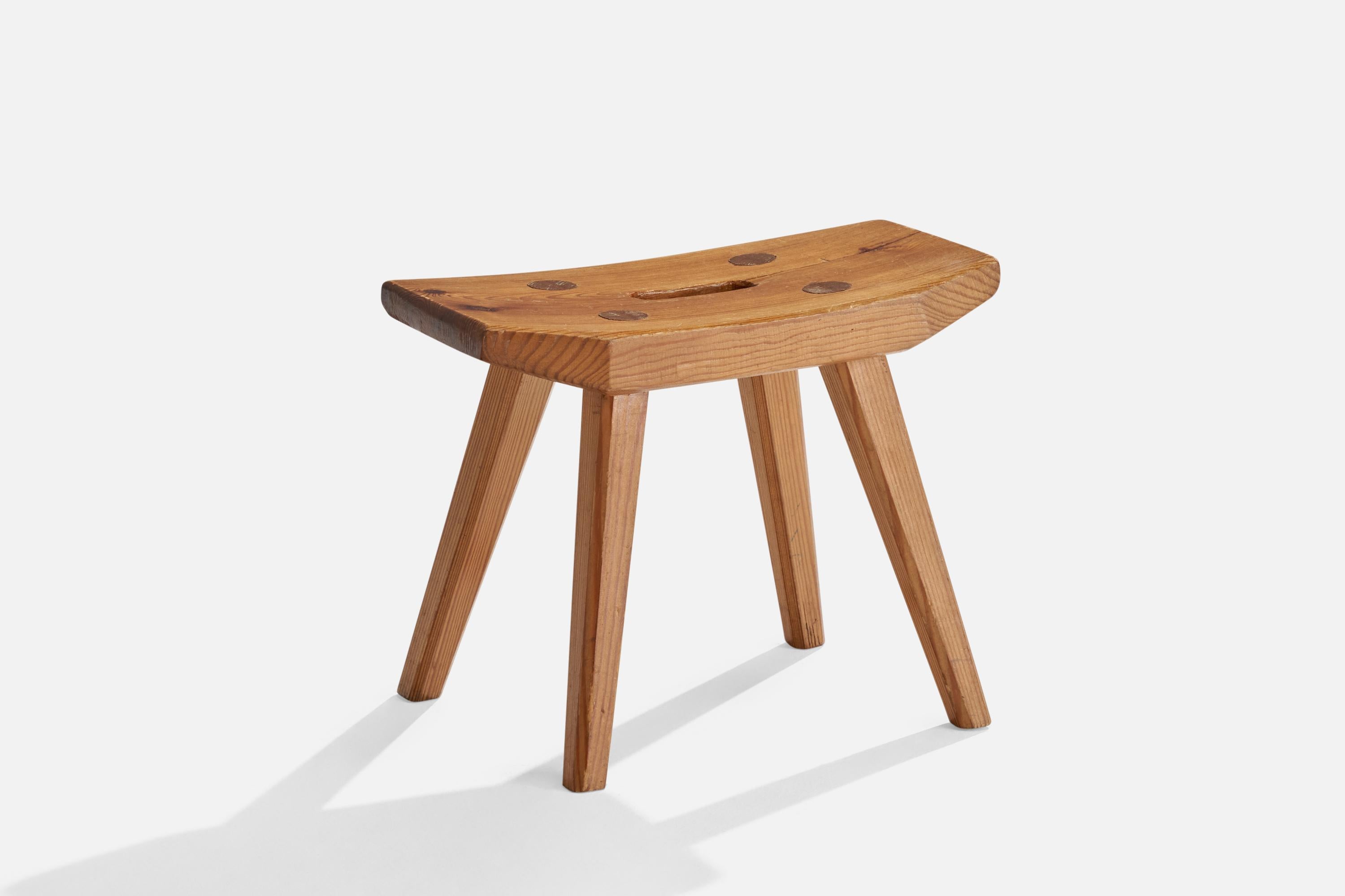 A pine stool designed and produced in Sweden, c. 1970s.

Seat height 9.75”.
