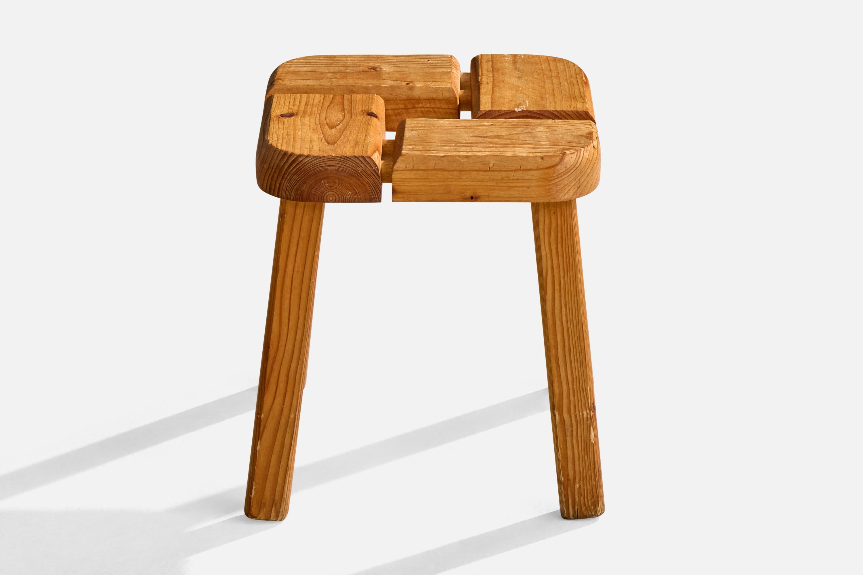 Mid-Century Modern Swedish Designer, Stool, Pine, Sweden, 1970s For Sale