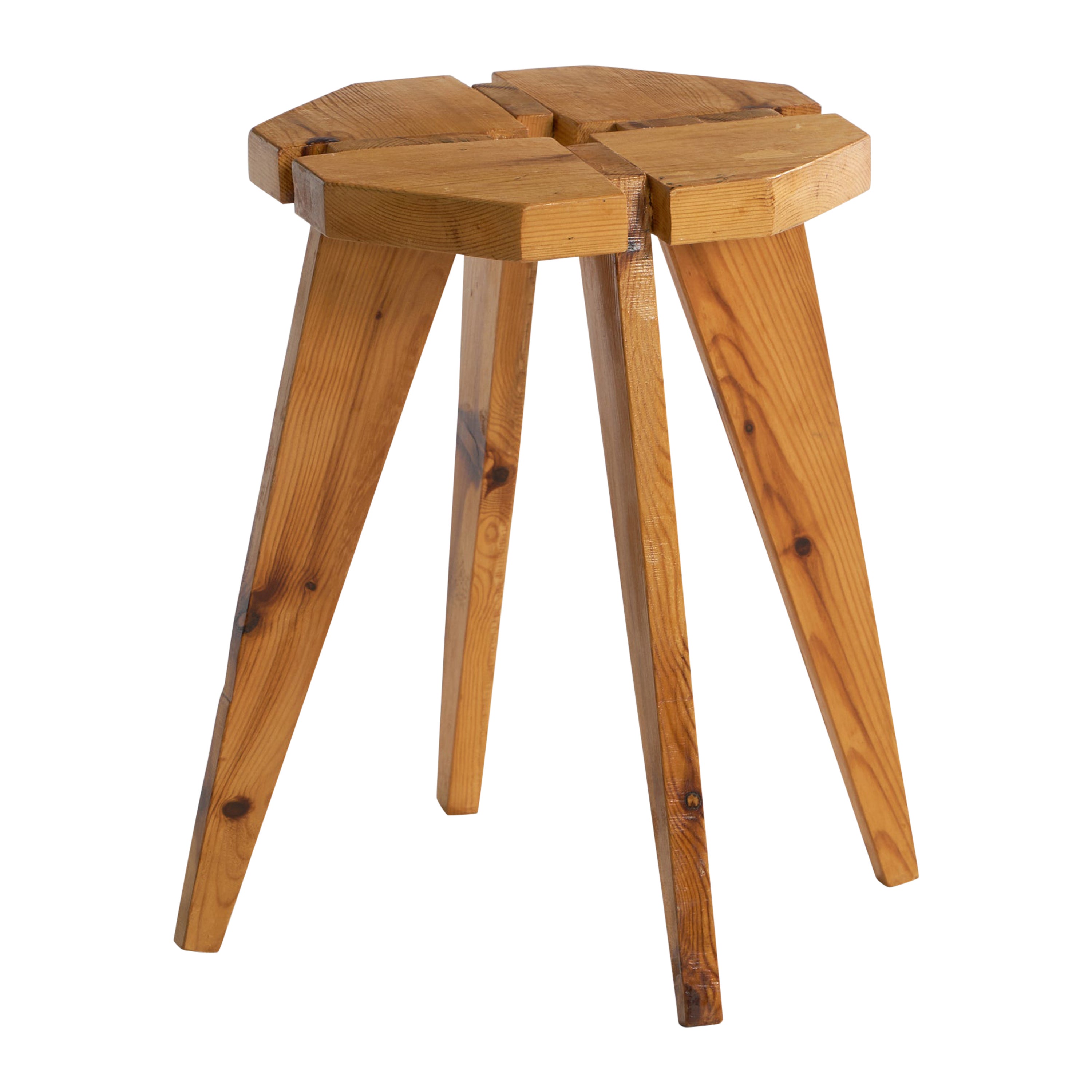 Schwedischer Designer, Hocker, Kiefernholz, Schweden, 1970er Jahre