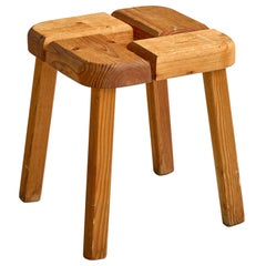 Vintage Swedish Designer, Stool, Pine, Sweden, 1970s