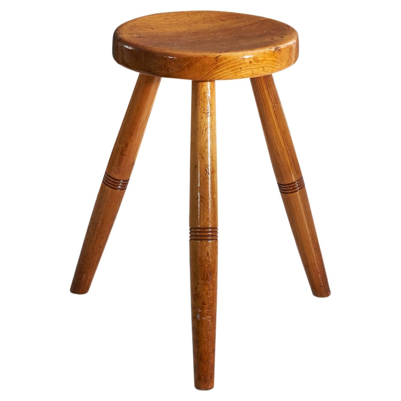 Schwedischer Designer, Hocker, Kiefernholz, Schweden, 1970er Jahre