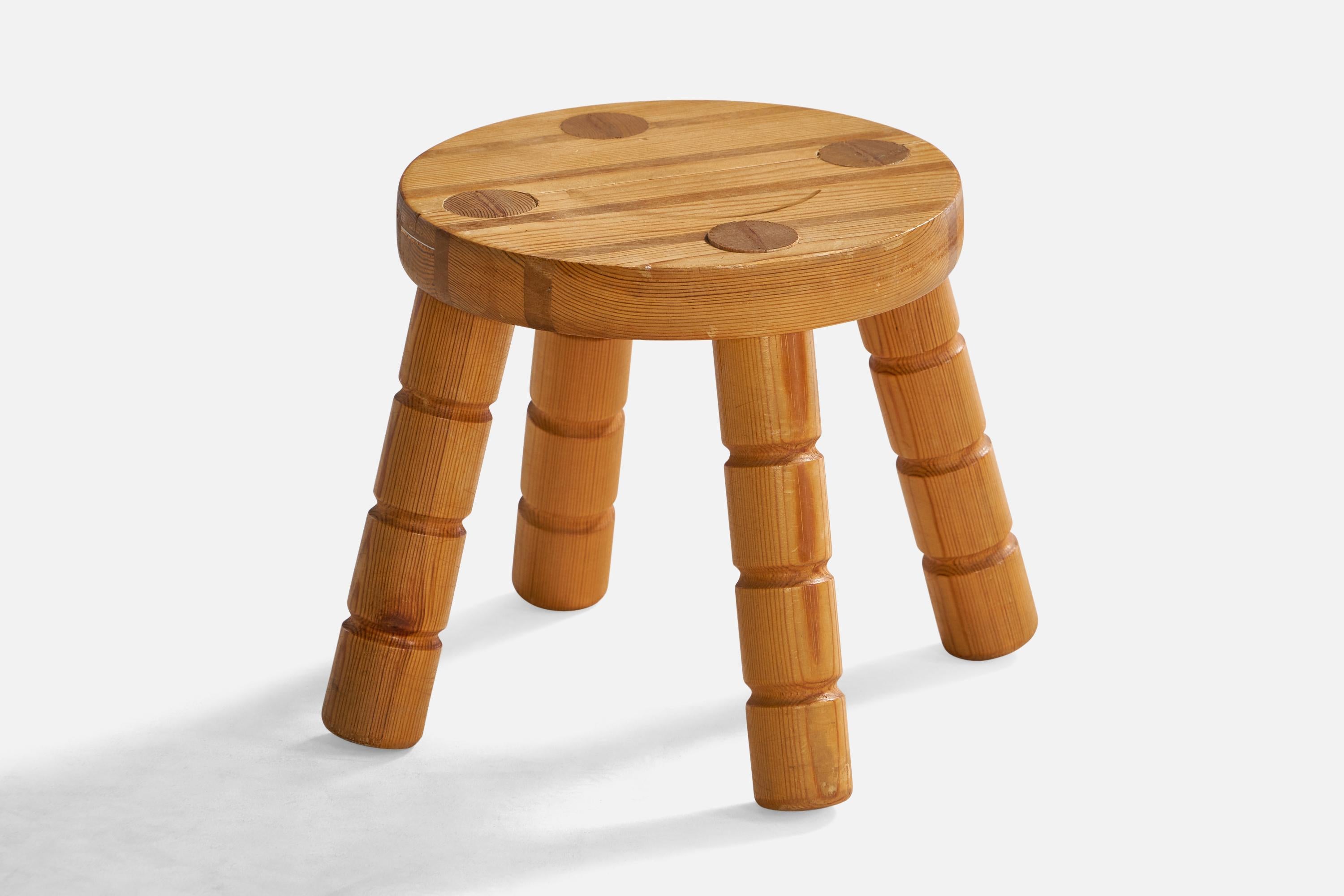A pine stool designed and produced in Sweden, dated 1980.

Seat height: 9.3”