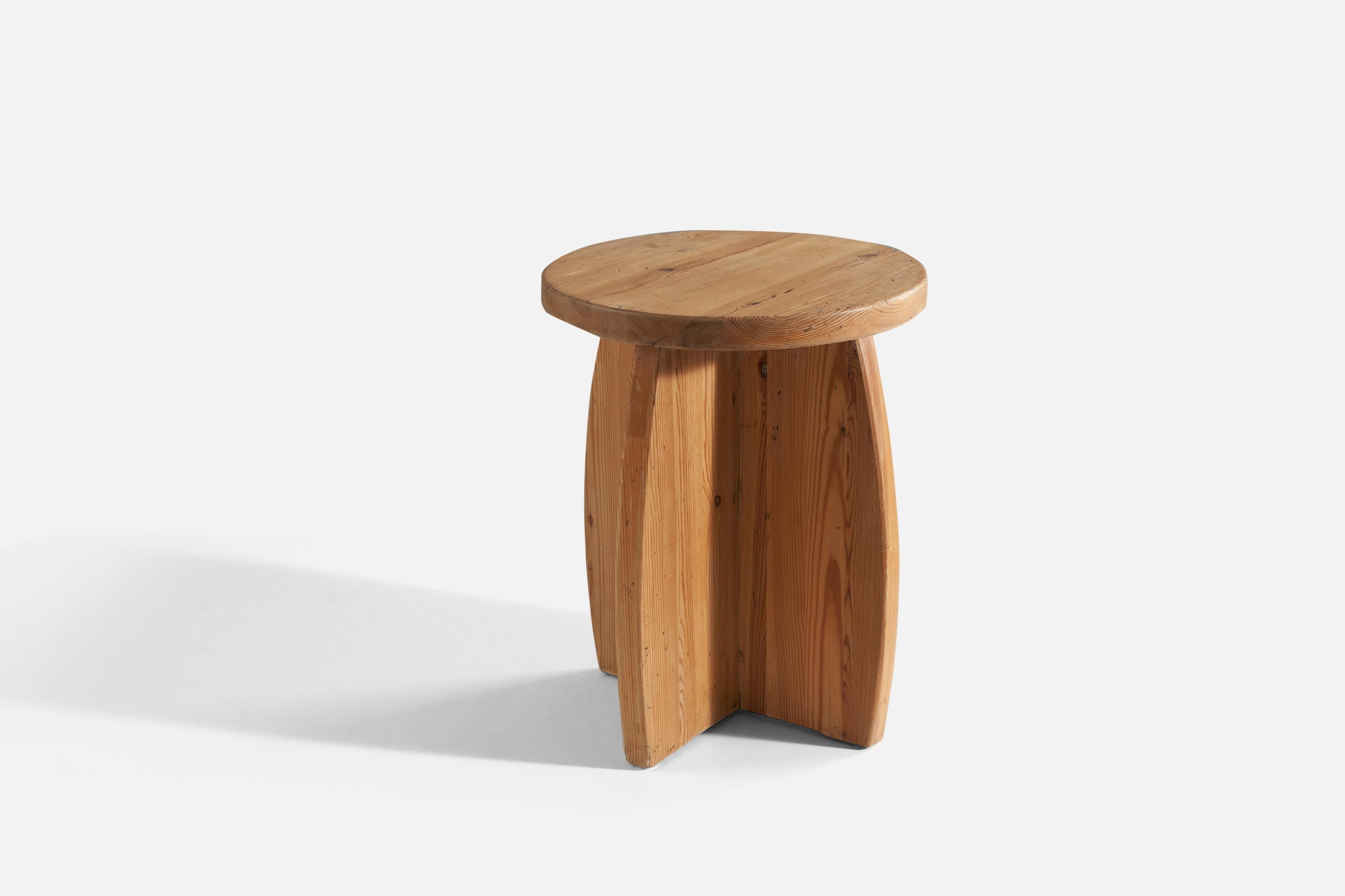 A solid pine wood stool produced in Sweden, c. 1970s.