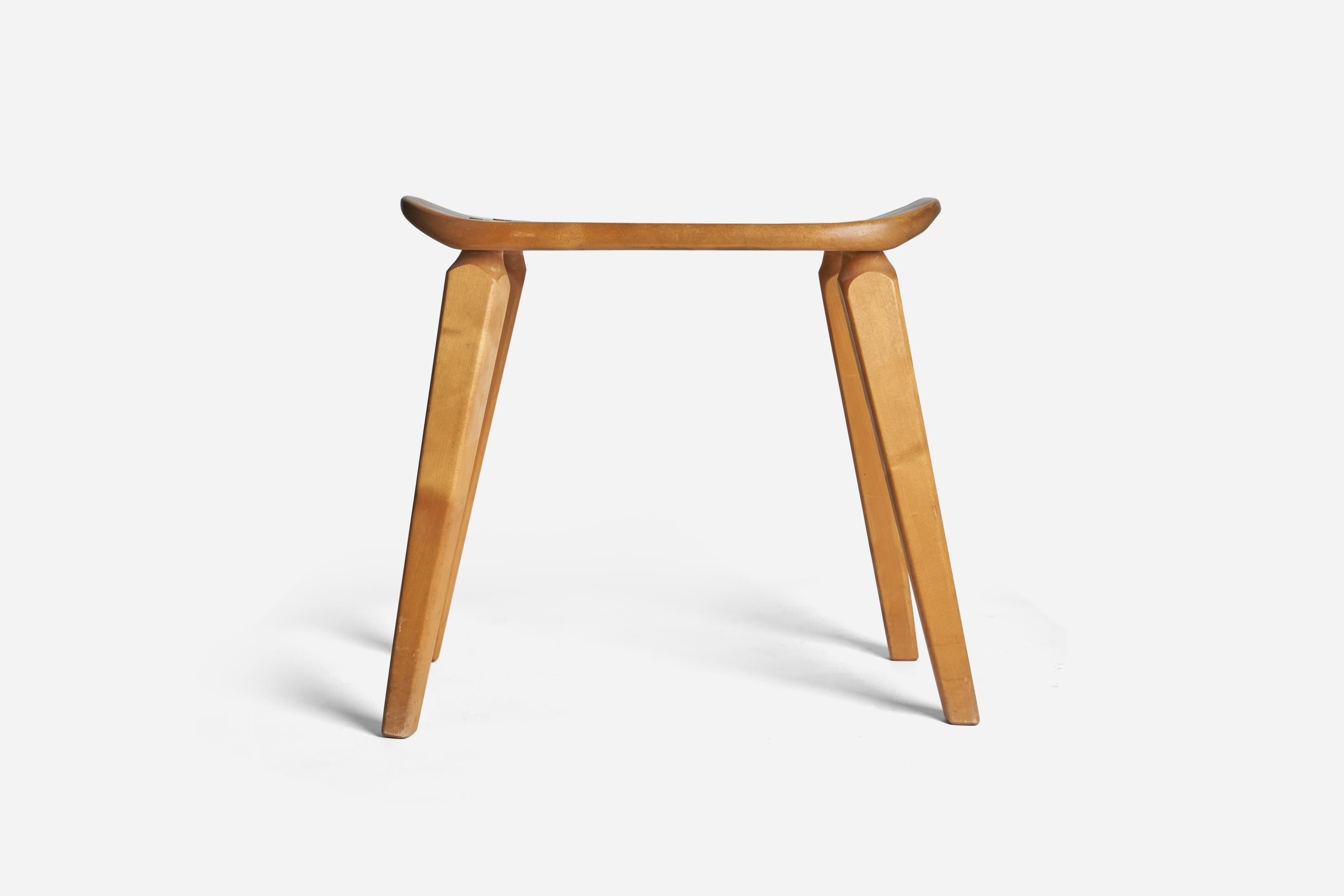 Swedish Designer, Stool, Solid Birch, Sweden, 1950s In Good Condition For Sale In High Point, NC